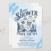 海の下のオーシャンアニマルベイビーシャワー 招待状 (正面/裏面)