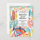 海の下のオーシャンアニマル水彩画の誕生日 インビテーションポストカード (正面/裏面)