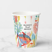 海の下のオーシャンアニマル水彩画の誕生日 紙コップ (裏面)
