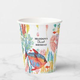 海の下のオーシャンアニマル水彩画の誕生日 紙コップ