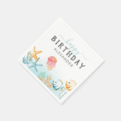 海の下のオーシャンハッピーバースデーパーティー スタンダードカクテルナプキン (角)