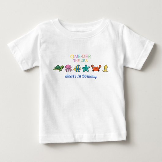 海の下のオーシャンブルーの誕生日 ベビーTシャツ (正面)