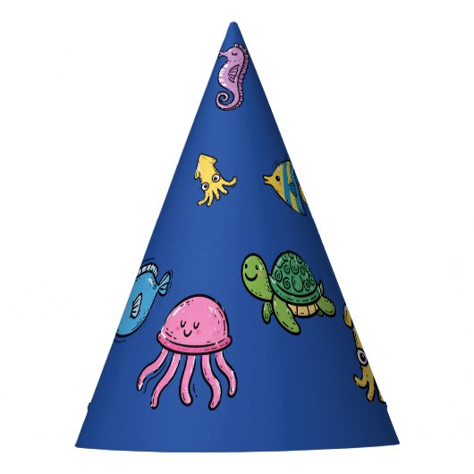 海の下のオーシャンブルー1歳の誕生日 パーティーハット (正面)