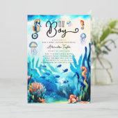 海の下のオ男の子シーホース海ベビーシャワー 招待状 (スタンド正面)