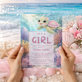 海の下のカメの女の子 ベビーシャワー 招待状