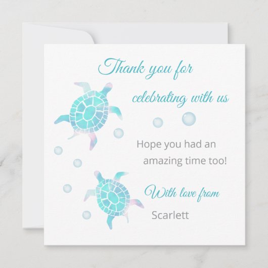 海の下のカメの感謝を込めた特別なカード サンキューカード (正面)