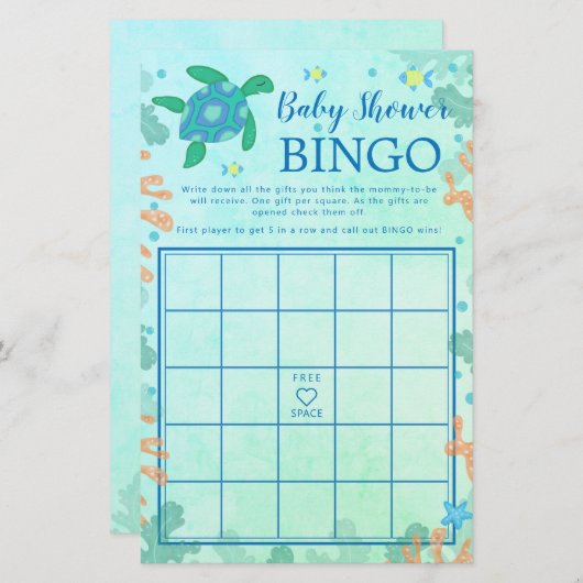 海の下のカメ赤ちゃんシャワービンゴゲーム (正面/裏面)