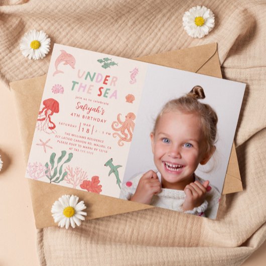 海の下のガールバースデーパーティーの写真 招待状