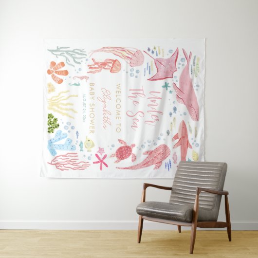 海の下のガールベイビーシャワーウェルカム タペストリー (インサイチュ(横))