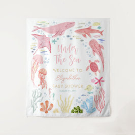 海の下のガールベイビーシャワーウェルカム タペストリー