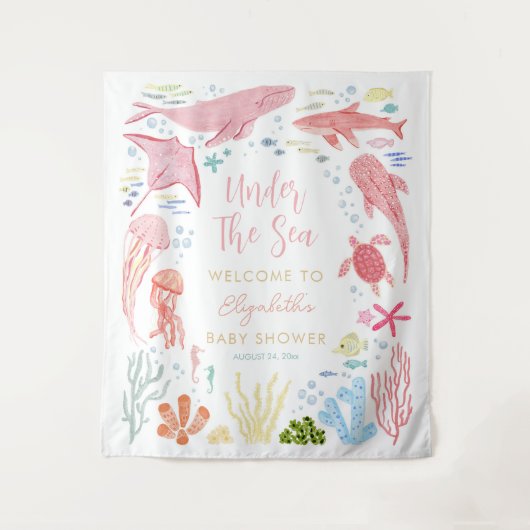 海の下のガールベイビーシャワーウェルカム タペストリー (正面)