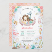 海の下のキュートな人魚プールパーティーの誕生日 招待状 (正面/裏面)