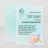 海の下のキュートな人魚 ウォーターカラー ベビーシャワー 招待状 (正面/裏面)