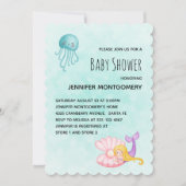 海の下のキュートな人魚 ウォーターカラー ベビーシャワー 招待状 (正面)