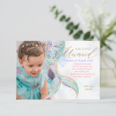 海の下のキラキラゴールドの人魚の尾の写真 サンキューカード (スタンド正面)