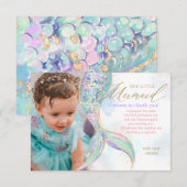 海の下のキラキラゴールドの人魚の尾の写真 サンキューカード (正面/裏面)