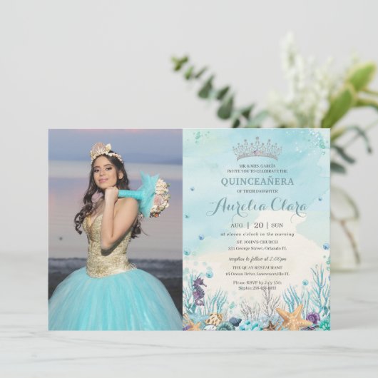 海の下のキンセアニラビーチ貝殻写真 招待状 (スタンド正面)