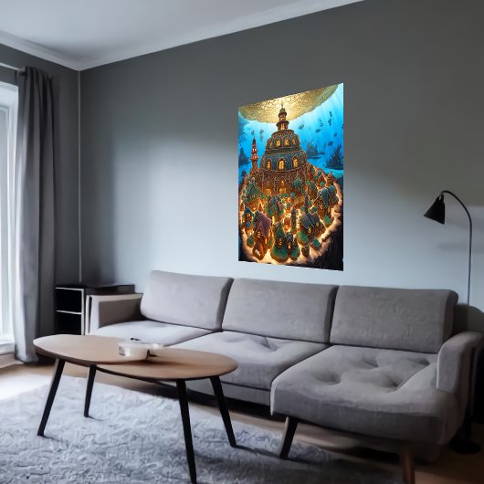 海の下のギンガーブレッドの町 | AI Art ポスター