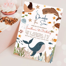 海の下のクジラとサメの海の生活1歳の誕生日 招待状