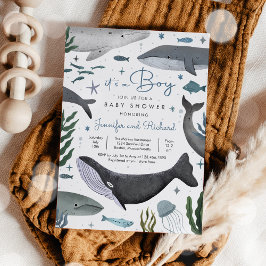 海の下のクジラと海洋動物のベビーシャワー 招待状