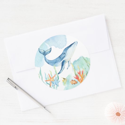 海の下のクジラのオーシャンパーティーグッズ ラウンドシール (封筒)