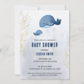 海の下のクジラのベイビーシャワー 招待状 (正面)