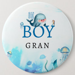 海の下のクジラの水色の男の子のシャワーおばあちゃん 缶バッジ