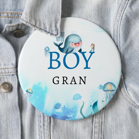 海の下のクジラの水色の男の子のシャワーおばあちゃん 缶バッジ (インサイチュ)