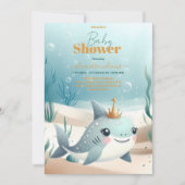 海の下のクジラの水色の赤ちゃんシャワー 招待状 (正面)
