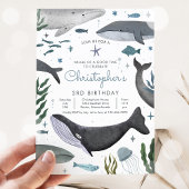 海の下のクジラの海の生き物の誕生日パーティー 招待状