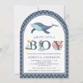 海の下のクジラの航海アーチベイビーシャワー 招待状 (正面)