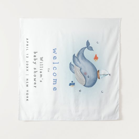 海の下のクジラの船のベイビーシャワーの歓迎の看板 タペストリー (正面(横))