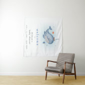 海の下のクジラの船のベイビーシャワーの歓迎の看板 タペストリー (インサイチュ(横))
