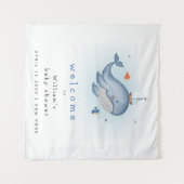 海の下のクジラの船の赤ちゃん歓迎の看板 タペストリー (正面(横))