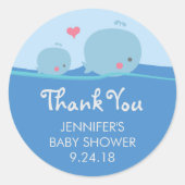 海の下のクジラ赤ちゃんシャワーありがとうステッカー ラウンドシール (正面)