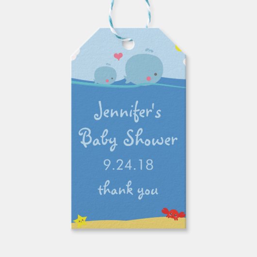 海の下のクジラ赤ちゃんシャワーありがとうラベル ギフトタグ (正面)