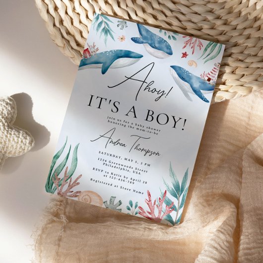 海の下のクジラAhoyそれは男の子のシャワーだ 招待状