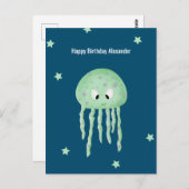 海の下のクラゲ-パーソナライズされた青い誕生日 ポストカード (正面/裏面)