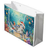 海の下のクリスマスパーティー カメのサンタハット ラージペーパーバッグ (正面アングル)