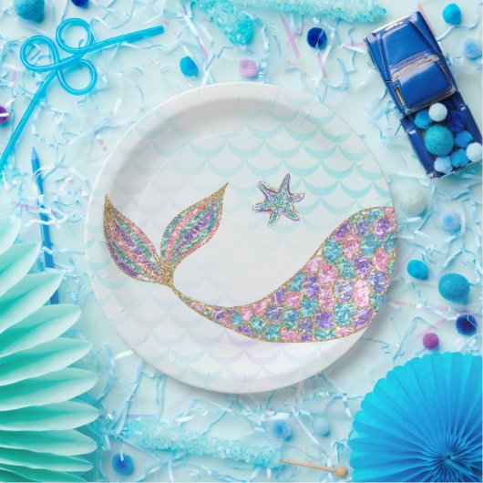 海の下のグリッターの人魚の尾紙皿、 ペーパープレート (パーティー)