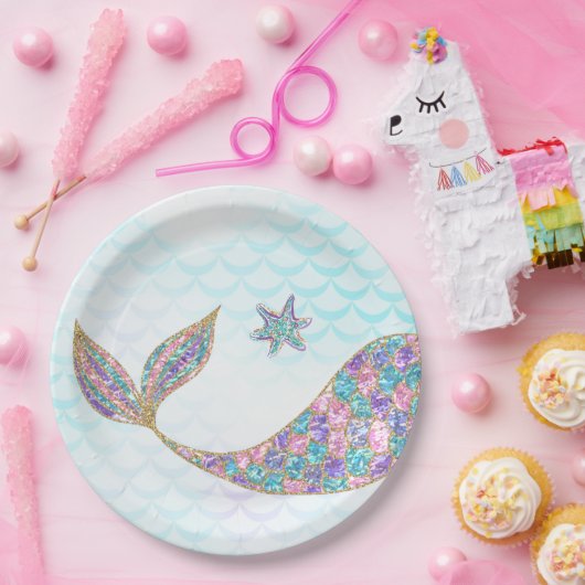 海の下のグリッターの人魚の尾紙皿、 ペーパープレート (パーティー)