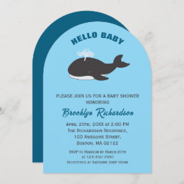 海の下のグレーホエールブルーこんにちは赤ちゃんシャワー 招待状
