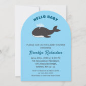 海の下のグレーホエールブルーこんにちは赤ちゃんシャワー 招待状 (正面)