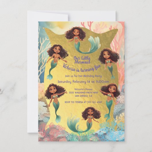 海の下のゴールデンマーメイドBIrthdayパーティー 招待状 (正面)