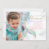 海の下のゴールドグリッター人魚の尾の写真 サンキューカード (正面)