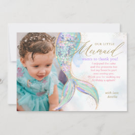 海の下のゴールドグリッター人魚の尾の写真 サンキューカード