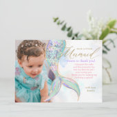 海の下のゴールドグリッター人魚の尾の写真 サンキューカード (スタンド正面)