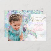 海の下のゴールドグリッター人魚の尾写真 サンキューカード (正面/裏面)