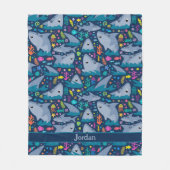 海の下のサメかわいいパタパーソナライズされたーン フリースブランケット (正面)