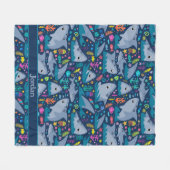 海の下のサメかわいいパタパーソナライズされたーン フリースブランケット (正面(横))